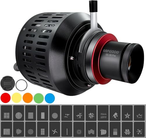 Lapgood OS-50Pro Snoot Conique Kit De Montage Bowens avec Objectif de 50 mm Filtre Couleur Et Gobos Kit de Snoot Conique pour Flash de Studio LED Monolight