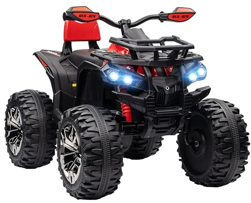HOMCOM 12V Quad Bike, Battery Powered Ride on ATV with LED Lights, Music, Backrest, Forward, Backward, Electric Vehicle Toy Car for Kids, Red