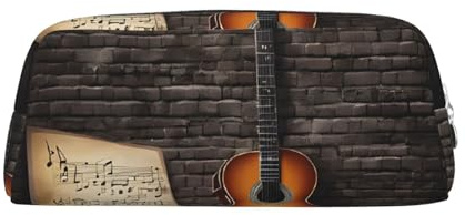 ASPOIJHN Vielseitiges Leder-Federmäppchen für Note, Gitarre, stilvolle Aufbewahrungstasche für Schule, Büro, Schreibwaren, Kosmetiktasche, Münzen, Organizer, silber, Einheitsgröße, Krawattenetui