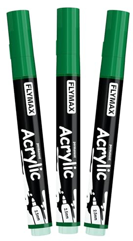 FLYMAX Green Marker Paint Pens 2.5mm- Permanent Marker Pens Green Acrylic Paint Water-Based Medium Tip Waterproof Quick-Drying (3 in 1Pack)