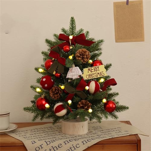 Mini Weihnachtsbaum, Kleiner Weihnachtsbaum, Weihnachtsbaum Klein Beleuchtet, Weihnachtsbaumschmuck Holz Klein KüNstlich GeschmüCkt FüR Weihnachten Deko Mit Sackleinen-Gewichtetem Sockel (#B,60 cm)