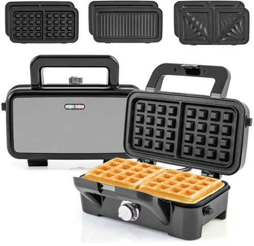 TANGZON 3 in 1 Sandwich Maker, 1200W 4 Slice Toastie Makers Waffle Maker Machine & Panini Maker with 5 Temperature Settings, Detachable Non-Stick Plates, Indicator Lights & Cool Touch Handle