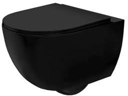 VBChome Hänge-WC Spülrandloses aus Keramik mit Toilettendeckel WC-Sitz aus Duroplast Absenkautomatik Rimless SoftClose-Funktion Tiefspüler Toilette Schwarz Matt Oval Form Wand WC