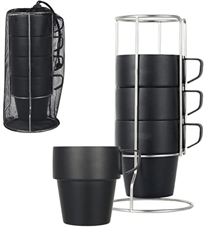 Tazas de café, 4 uds. Juego de tazas de café apilables con apilamiento en rack 304 tazas de doble aislamiento de acero inoxidable para café cerveza leche té acampar al aire picnic (A)