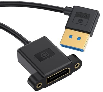 chenyang DisplayPort 1.4 Cable DisplayPort Male to Female 90 Degree Right Angled 8K@60Hz 4K@240Hz 32.4Gbps High Speed Gold Plated Ultrafine Extension Cable Panel Mount Type 0.98FT/0.3M