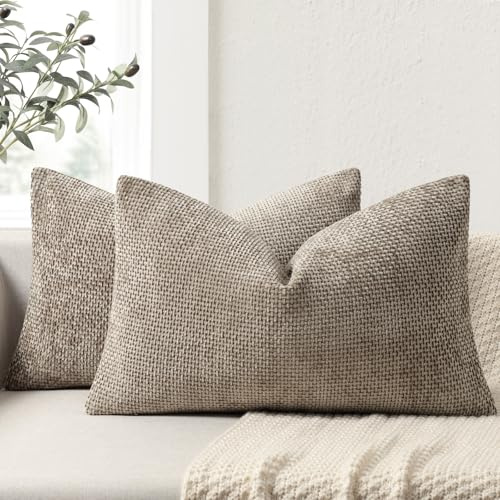 ZWJD Kissenbezug 40x60 2er Set Chenille Kissenbezüge Sofakissen Kissenhüllen Khaki Dekokissen Weiche Sofakissenbezug für Couch, Bett und Wohnzimmer Heimdekoration Luxus Zierkissenbezüge