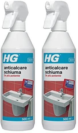 HG Anticalcare Schiuma Spray 3X Più Potente - Schiuma Spray Anticalcare per la Pulizia di Rubinetti, Lavandini, Doccia e WC, 500 ml (Confezione da 2)