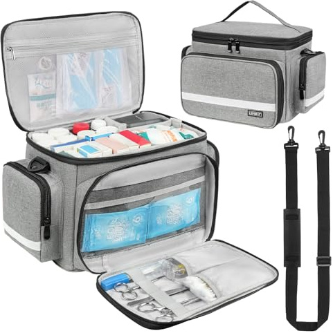 LEFOR·Z Borsa Infermiere,Borsa Medica,Piccolo Kit Medico Domiciliare con Divisori Staccabili per Assistenza Sanitaria Domestica,Viaggi o Eventi di Dmergenza,Grigio