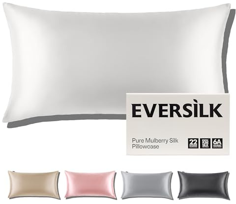 EVERSILK 22 Momme Seidenkissenbezug für Haar und Haut, 40x80cm, Weiß | OEKO-TEX®-zertifiziert, Güteklasse 6A, 100% reine Maulbeerseide, doppelseitig, verdeckter Reißverschluss, Weich, kühl, 1Stück