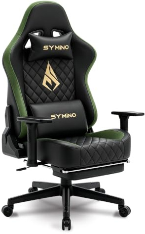 Symino Gaming Stuhl, Ergonomischer Gaming Sessel, Racing PC Stuhl | 200kg Belastbarkeit, 3D Armlehnen, Höhenverstellbar Drehbarer Schreibtischstuhl mit Fußstütze (Farbe Clash-schwarzgrün)