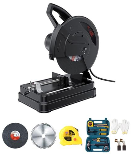 ZYT-DHRUCB Sierra de Corte de Acero de 2500W,Motosierra Multifuncional Plegable de Banco para Madera,Ángulo Ajustable de 0-45°, para Cortar Tubos/Acero Macizo/Hierro Angular/Madera