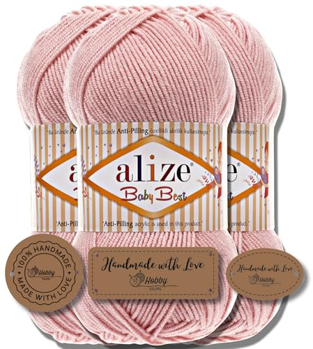 Hobby YARN 3x Etikettenlabel mit Alize Baby Best Wolle Premium 3x100g als Set, Antipilling Babywolle Acryl Uni & Batik Strickgarn zum Häkeln und Stricken (161)