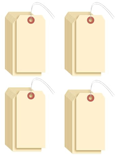 Lot de 50 étiquettes d'expédition vierges avec fil, trous de suspension en manille, étiquettes d'étiquetage pour extérieur, pièces automobiles, bagages, garage, inventaire (jaune)