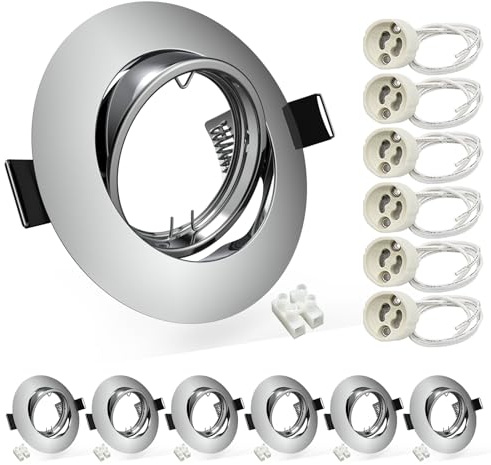 Wondlumi 6X Recessed Ceiling Lights Round GU10 Downlights for Ceiling Mounting Frame Polished Chrome 360° Tilt Swivel Spotlight Fittings, Outer Diameter: 90mm, Cutout Ø68-80mm, No Bulbs