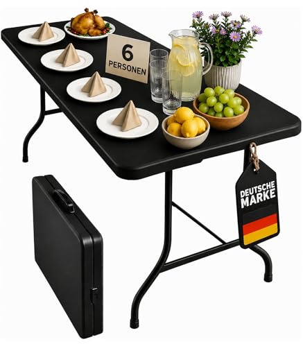 KARAT- Buffettisch Tisch klappbar Kunststoff 180x75 cm - Buffettisch mit Tragegriff - Klapptisch für Garten Terrasse und Balkon - Campingtisch 6 Personen (Kyoto)