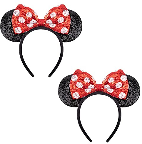 AQOKKA Mouse Ears Headbands with Bow Minnie Ears Cosplay Costume Hair Accessories for Women Girls Birthday Party Decoration