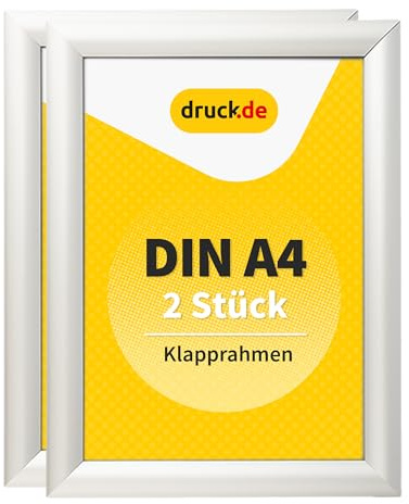 druck.de 2 Stück Klapprahmen A4-2,5cm Profil - Aluminiumrahmen | 2 Stück Klapprahmen A4, Aluminiumrahmen, 2,5cm Profil, Plakatrahmen für Poster und Aushänge, Wandmontage