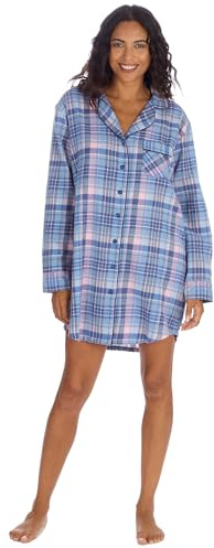 INSIGNIA Womens Ladies Cotton Check Boyfriend Flannel Nightshirt Long sleeve (Denim, M)