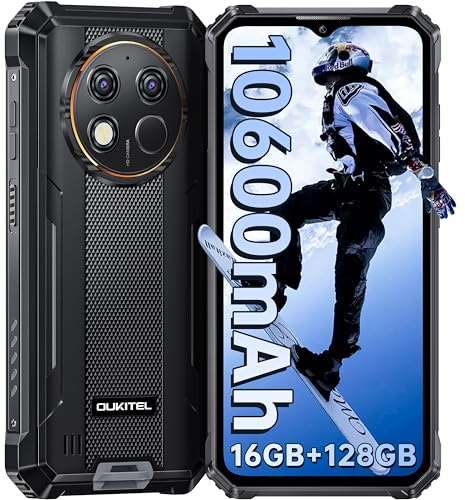 OUKITEL WP28S Rugged Smartphone Android 14-16GB 128GB Rugged Phone, 10600mAh Battery IP68/IP69K Waterproof Mobile Phones, 6.52 FHD+ Octa Core,Dual SIM 4G,NFC,OTG,GPS,BT5.0,Fingerprint,Black
