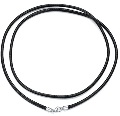 MUUYON Lederkette Herren Leder Halskette Wasserdicht 2mm 3mm mit einem Sterlingsilber-Karabinerhaken für Damen Schwarz Kette Schmuck 45 50 55 60 65 cm