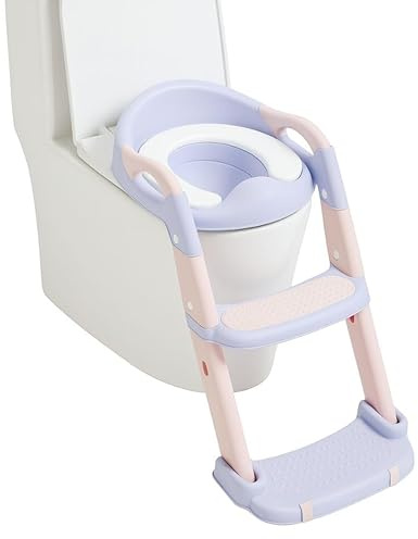 VIROSA 3-in-1 Toddler Toilet Seat with Step Stool – Potty Training Seat for Boys & Girls – Non-Slip Ladder, Splash Guard & Adjustable Height – Kids Toilet Trainer for Bathroom Use (Purple & Pink)