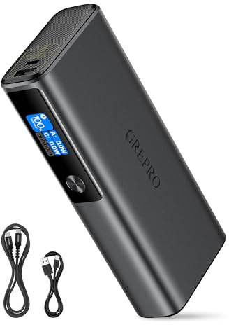 GREPRO 100W Laptop Power Bank 20000mAh mit Aluminiumlegierung TFT Display | 130W Max, 2 USB-C und USB-A Ausgang,Reise-Essential, für MacBook Pro/Air, iPhone 17 Pro Max/Pro/16/15, Samsung