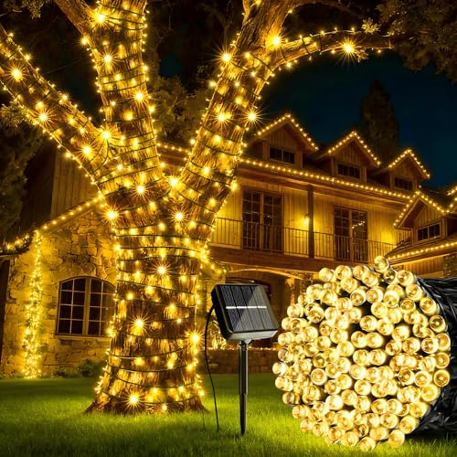 iBaycon Solar Lichterkette Aussen,11.9M 100 LED Warmweiß 8 Modi Wetterfest | Lichterkette Außen Solar für Garten Terrasse Baum Hof Party Outdoor Deko