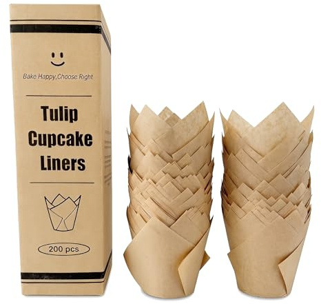 200 Stück Muffinförmchen Papier,5 cm Non-Stick Tulpen Muffinförmchen Papier,Antihaftbeschichtet & ölbeständig,Muffins Papierförmchen für Party & Weihnachten & Hochzeit,Standardgröße