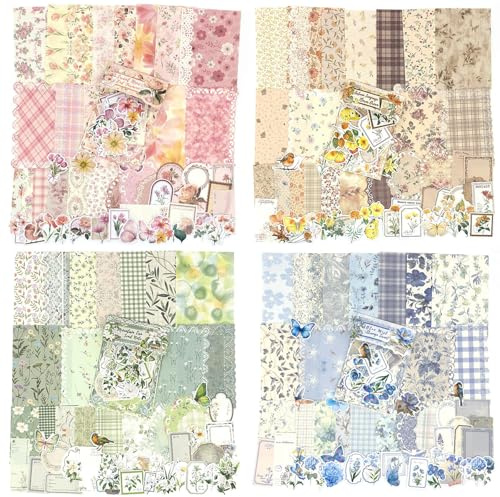 Scrapbook-Set, 400 Pcs Vintage-Blumen-Scrapbook-Papier & Junk-Journal-Aufkleber, 4 Pcs Journaling-Zubehör für Bullet Journaling, Retro-Bastelprojekte, Planer, Collagen-Kartenalbum