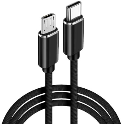 JZK 1M Câble USB Type C vers Micro USB tressé, charge 2,4 A/10 W et synchronisation de données 480 Mbit/s pour manettes de jeu, appareils photo numériques, GPS, dashcams, Noir