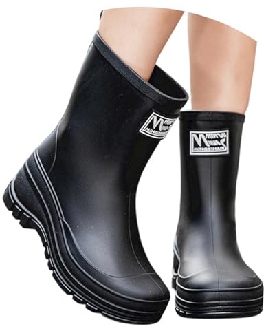 Botas de Agua Botas de Lluvia Botas de Lluvia fáciles de Poner Botines de Lluvia Elegantes para Mujer, de Media, para Exteriores, con Gruesa y cómodos para Usar Durante Toda la (Black, 36)