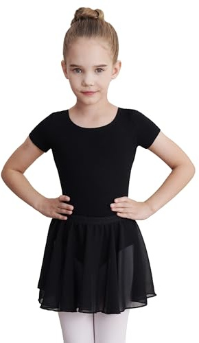 WEGETIT Leotard Girls Gymnastics Toddler Dance Ballet Pink Leotard Dresses with Skirt (Black,6-8 Years)