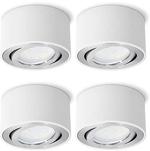 SSC-LUXon CELI-1W 4er Set LED Aufbauleuchte weiß rund - 4x Spot flach schwenkbar inkl. fourSTEP LED 4W neutralweiß Dimmbar ohne Dimmer