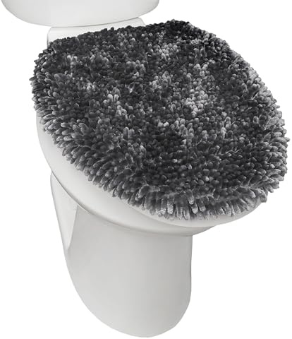 TOWN & COUNTRY BASICS SoHome Spa Step Luxus Plüsch Chenille Shag Maschinenwaschbar Ultra Soft Standard Toilettendeckel Bezug 47 x 49,8 cm Dunkelgrau