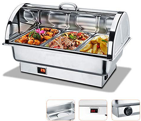 Aprilhp Warmhaltebehälter Essen - Chafing Dish Elektrisch Speisenwärmer Edelstahl Buffetwärmer Catering Wärmebehälter mit GN Behälter und Rolldeckel - Elektrische Heizunggn 1/3