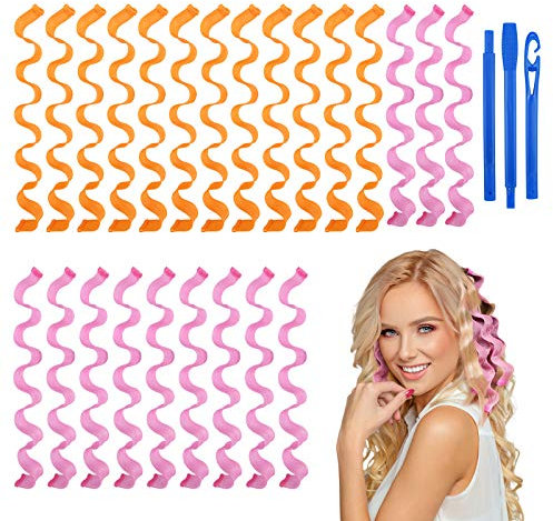 URAQT Bigodini per Styling Capelli, 24 Pz Styler a Mossi Magici senza Calore a 50 cm, Bigodini Morbidi Flessibili con 1 Set di Ganci per Capelli per Uso Domestico e Fai-da-te