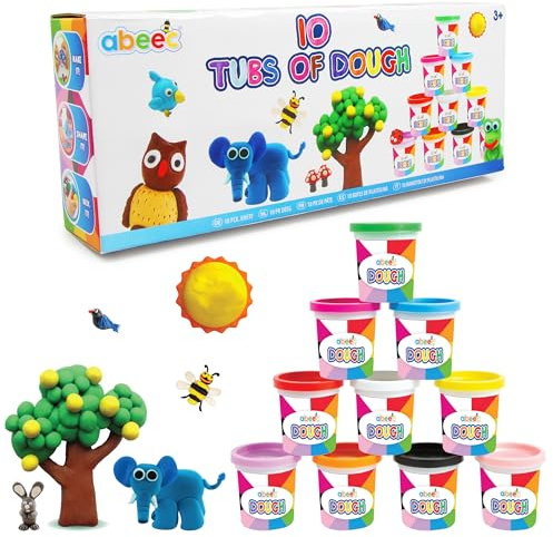 abeec 10-Tub Soft Dough for Toddlers | Rainbow Colour Modelling Dough Set | Colourful Sensory Clay for Kids Age 3+ | Non-Toxic Party Bag Filler Compound for Creative Play & Crafts