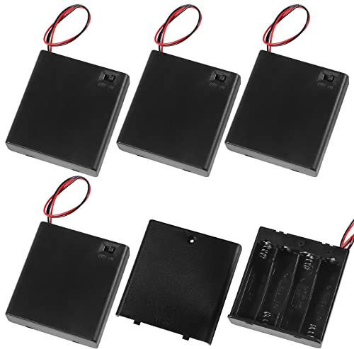 5pcs 4 AA Battery Holder with Cover and Switch, 4X 1.5V AA Battery Holder Case with Wires and ON/Off Switch, 6V AA Battery Holder with Switch