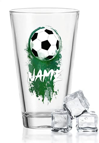 GRAVURZEILE Leonardo Wasserglas mit UV-Druck - im Fußball Design - mit Wunschname - Für Kinder als Geschenk - Geeignet als Trinkglas