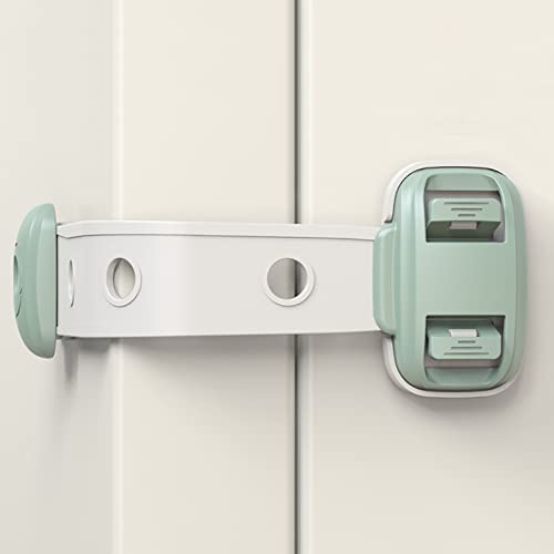 Säkerhetsremlås (5-pack) för kylskåp, skåp, lådor, diskmaskin, toalett - justerbar rem, ingen borrning krävs, dubbel säkerhet barnsäkra låslås med justerbar remlängd - grön