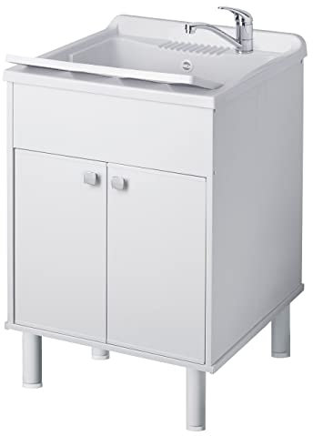 Negrari Lavatoio Lavapanni in resina, Resistente agli acidi di uso comune, Resistente all'umidità, Kit di scarico incluso, Interno e Esterno, L60 x P50 x H85 cm, Bianco