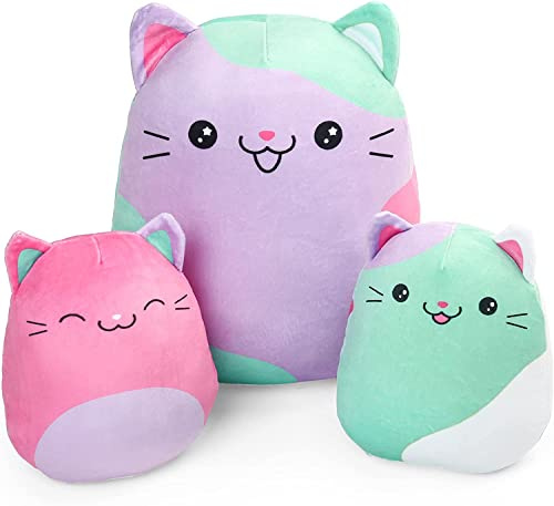 LotFancy Cojines de Peluche Almohada de Gato Peluche Juego de 3 Bonitos Peluches Animales Blandos de 12 y 7 Pulgadas Juguete para Abrazar