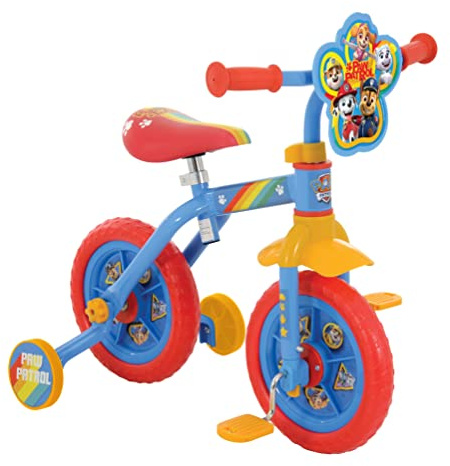 Paw Patrol 2-in-1-Trainingsrad – 25,4 cm (10 Zoll), offiziell lizenziert, lebendige Aufkleber, Stabiler Rahmen, Verstellbarer Sitz und Lenker – perfekt Fans – ab 2 Jahren