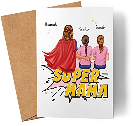 Kiddle-Design Super Mama Personalisierte Muttertagskarte Muttertag Geburtstagskarte Mama Mutter Geburtstag mit Tochter Sohn Kindern
