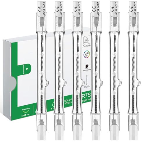 Jaenmsa R7S 6 Pezzi Lampadina Alogena 118mm 150W, Dimmerabile 230V J118 1500LM Bianco Caldo 2700k, Lampadine Alogene R7s Adatta per lampade da terra, lampadine stradali, lampade per paesaggi.