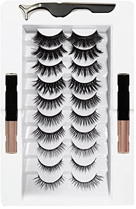 Obahdirry Magnetische Wimpern mit Lidstrich Satz, 10 Paar Wiederverwendbare Magnetische Wimpern, Magnetische Falsche 3D Wimpern (B)