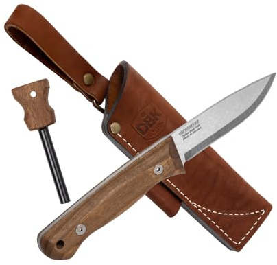 BPSKNIVES Bushmate 2.0 Diseñado por DBK – Cuchillo Bushcraft – Cuchillo de Hoja Fija de Acero al Carbono con Funda de Cuero y Pedernal – Cuchillos de Camping Full Tang para Exterior