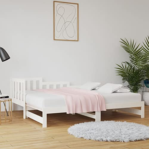 ARKEM Tagesbett Ausziehbar Weiß 2X(90x200) cm Massivholz Kiefer Bett Mit Ausziehbett Tagesbett Ausziehbar Daybed Tagesbett Bettgestell