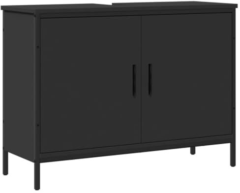 vidaXL Armoire Lavabo de Salle de Bain, Meuble d'Évier avec Rangement, Armoire sous Vasque Toilette, Moderne, Noir Bois d'Ingénierie