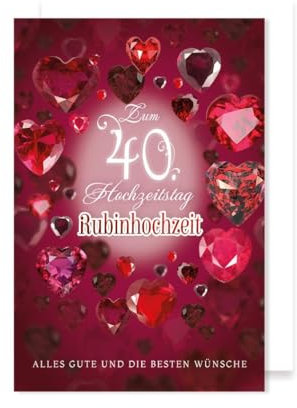 AvanCarte Rubinhochzeit Grußkarte 40 Hochzeitstag Rubinherzen 16x11cm